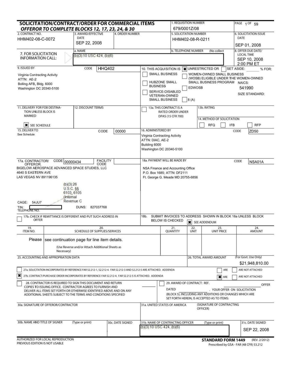 The AAWSAP Contract File: DIA, Bigelow Aerospace and the 37 Defense Intelligence Reference Documents
