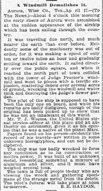 The Aurora, Texas Airship Crash (1897)