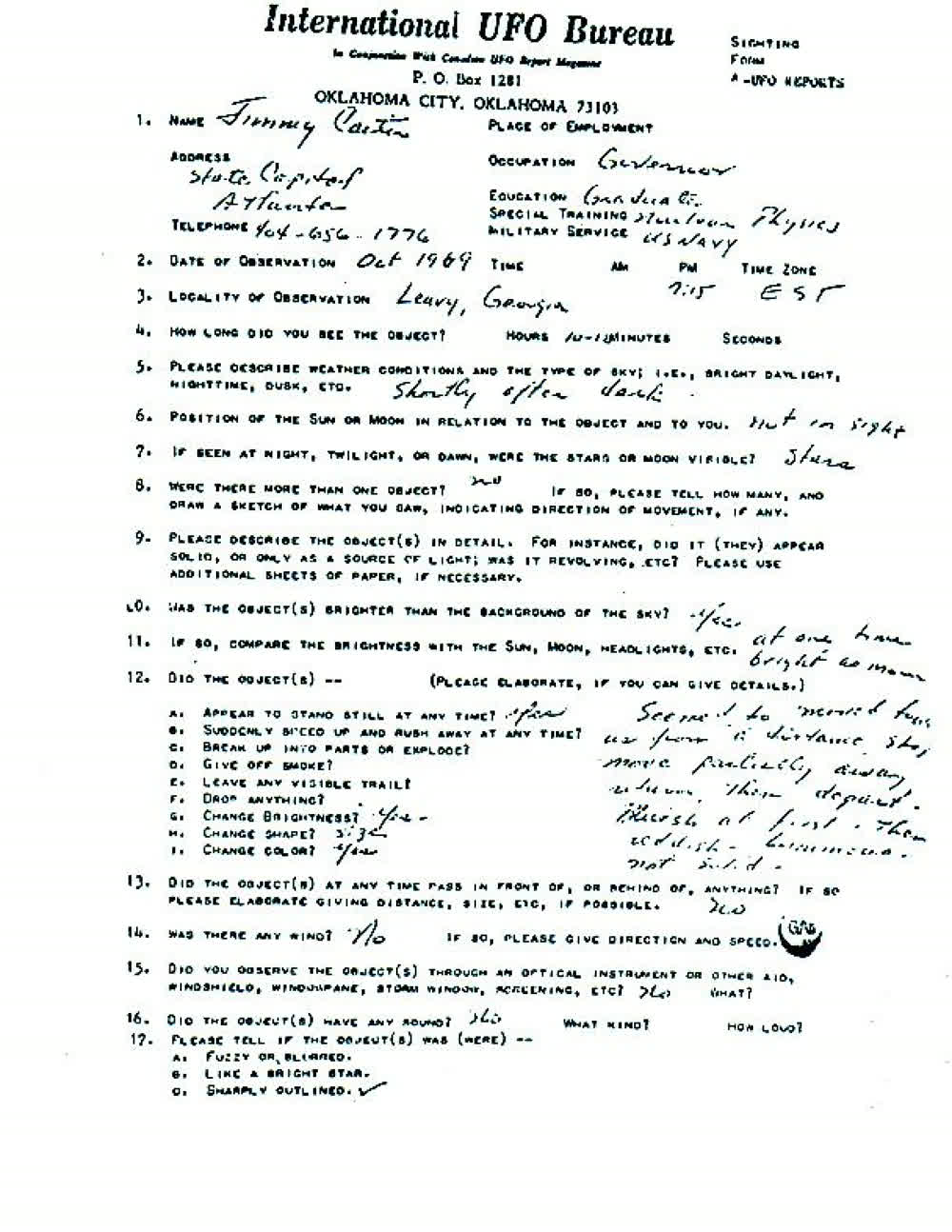 Jimmy Carter's Leary, Georgia Sighting (1969)