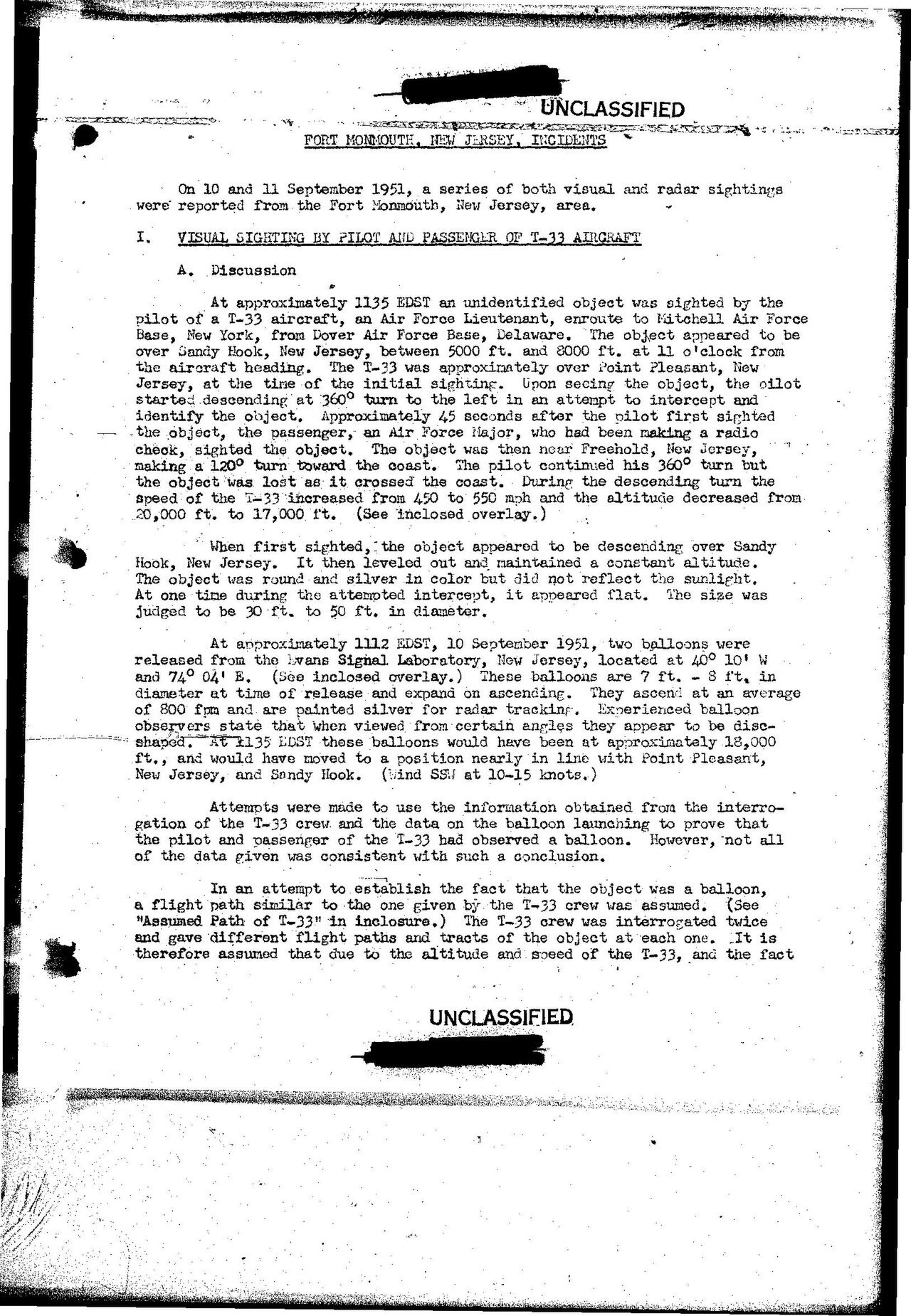 The Fort Monmouth Radar Incident