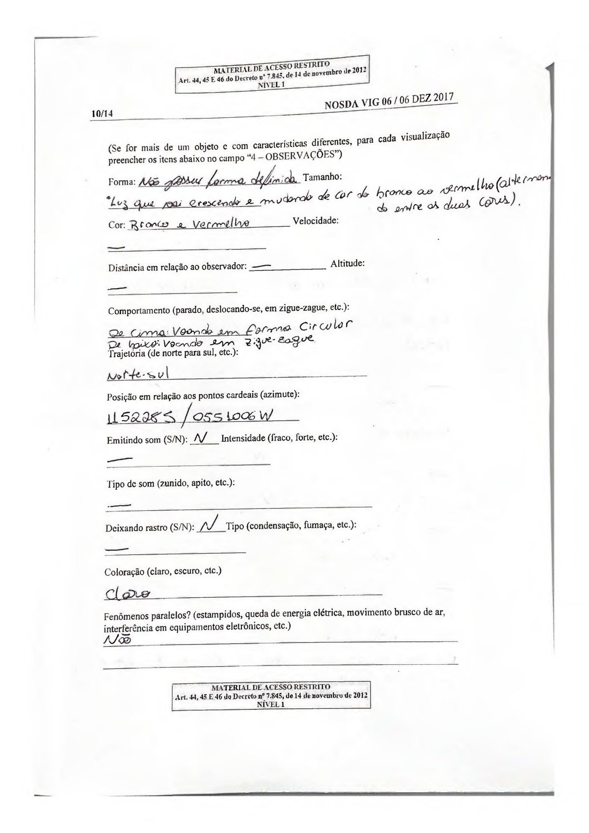 Four Lights Over the Sinop Region: The Trafego Hotel Report Filed With CINDACTA IV (6 August 2025)